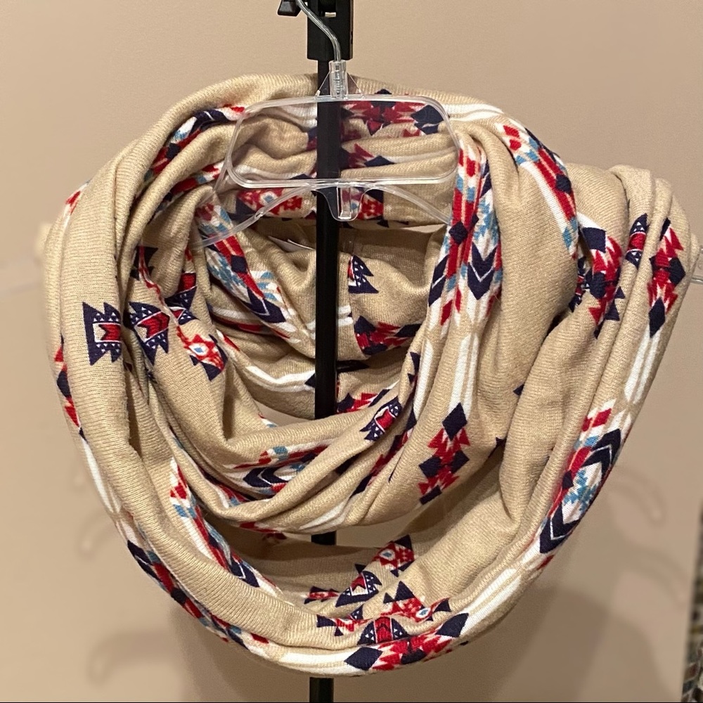 Tan Aztec Print Infinity Scarf